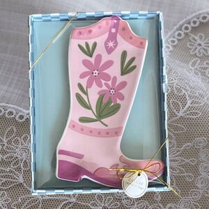 Cowgirl Boot Shape Trinket Tray Dish Pink Gift For Her In Gift Box 6" x 4" New